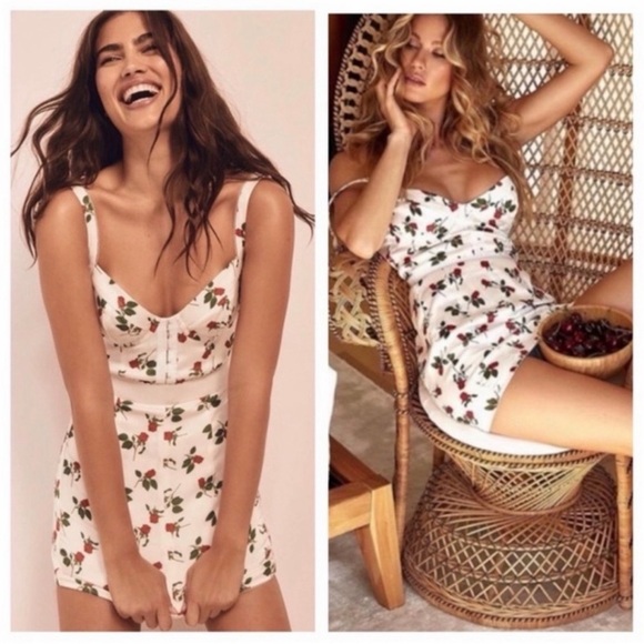 For Love & Lemons | White & red "Love Song" rose bustier corset retro dress XS - Picture 1 of 7